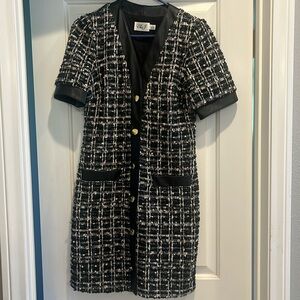 Eliza J Tweed coat dress with faux leather detail